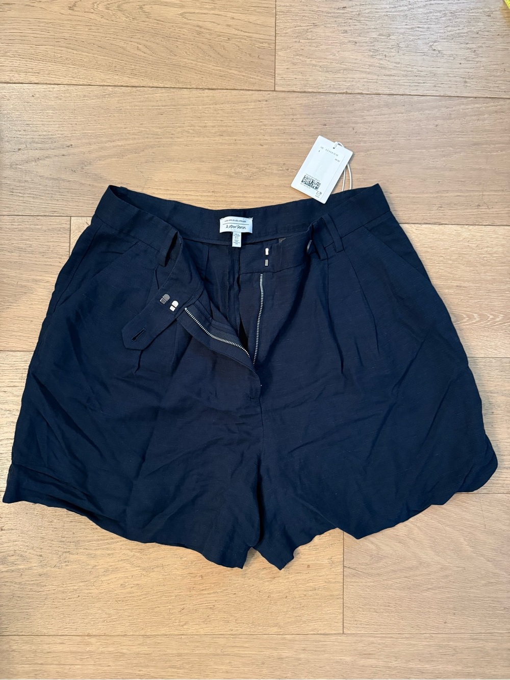 & Other Stories Navy Pleated High-Rise Bermuda Shorts
